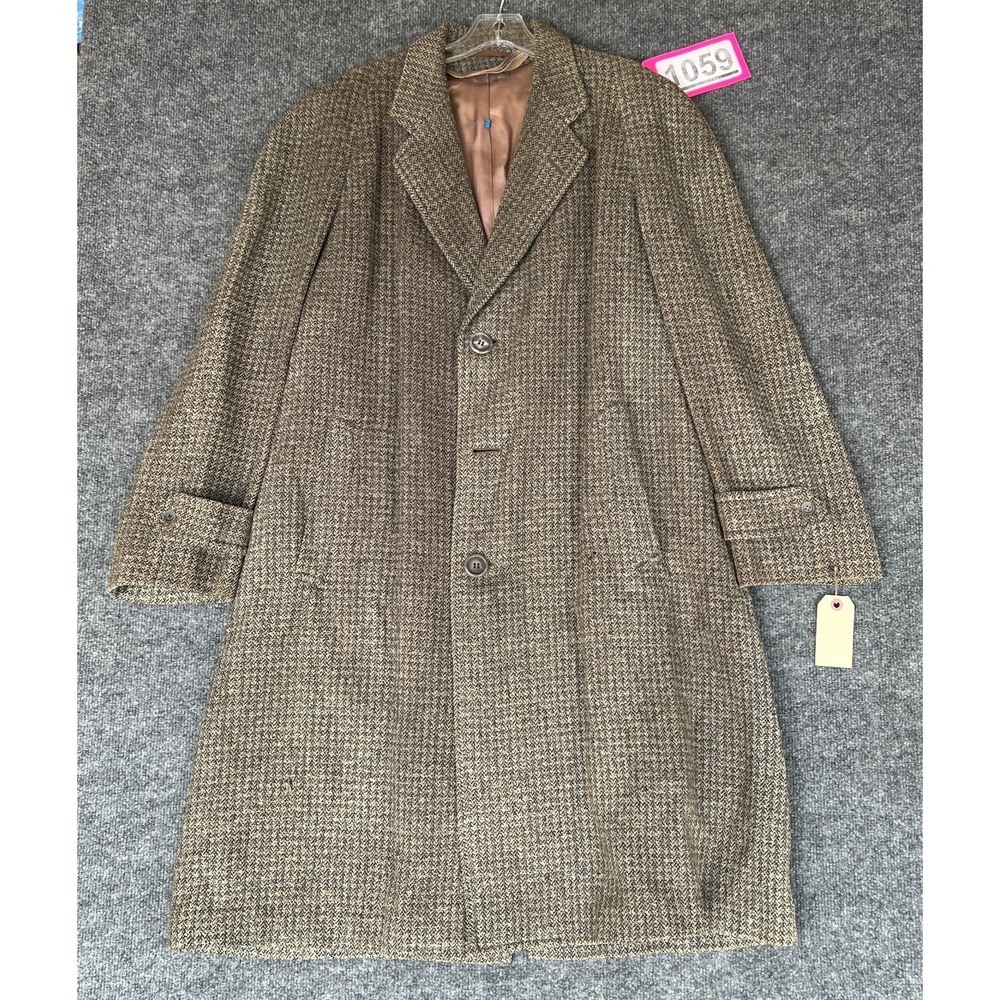 Vintage Bond Clothes Overcoat Mens 48 Brown Tweed Heavyweight Winter Warm Retro